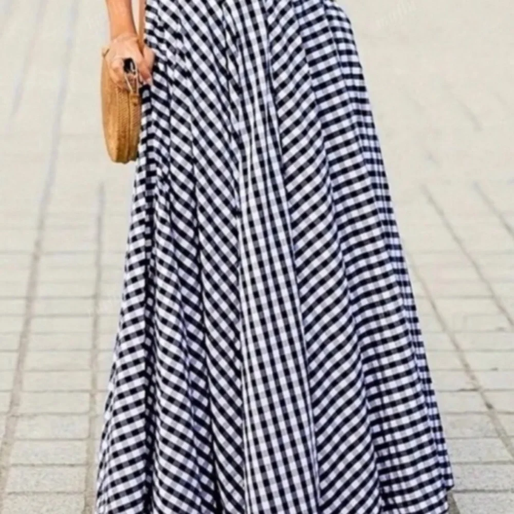 Classic Gingham High Waisted Flowy Maxi Skirt NEW - Picture 2 of 5